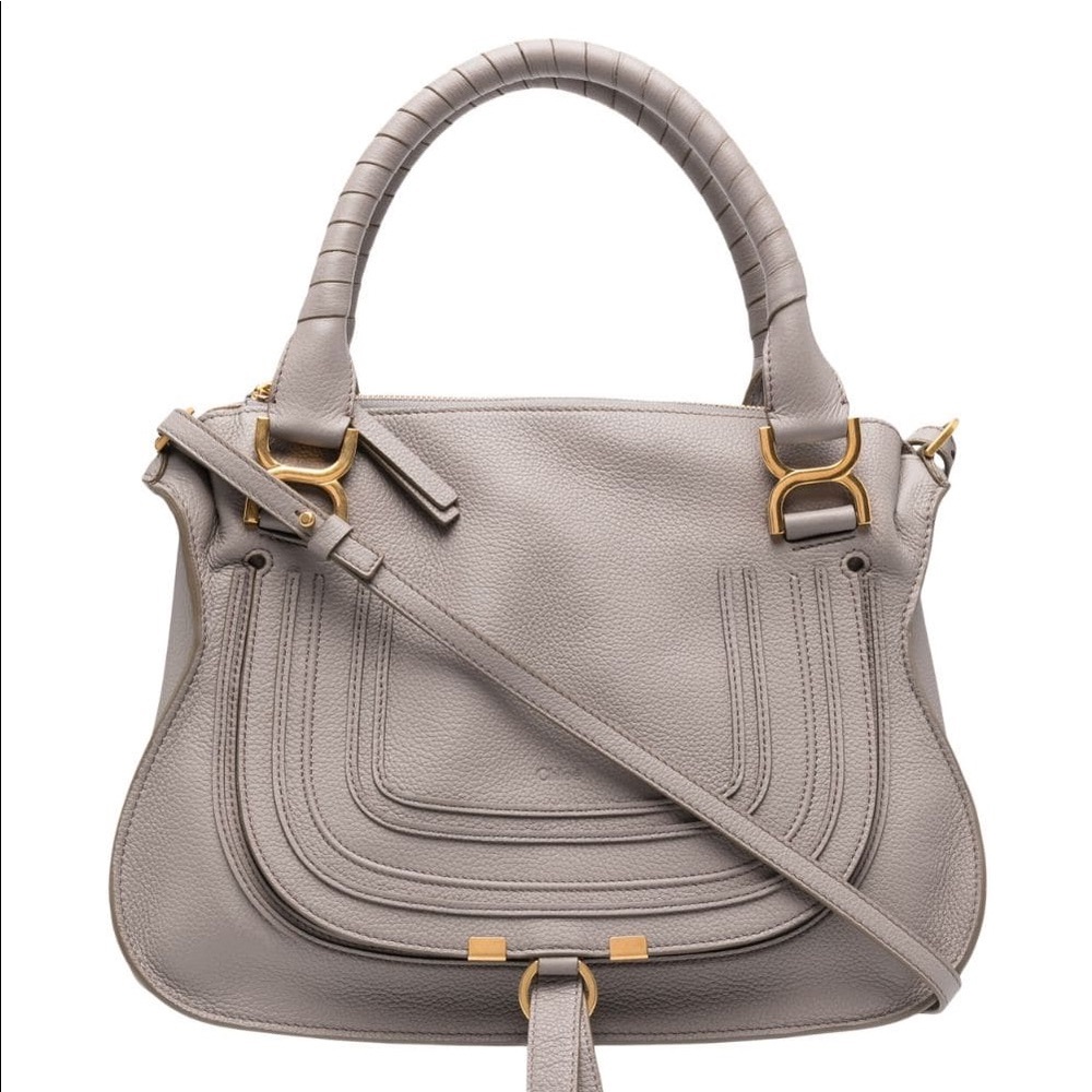 Chloé Gray Leather Satchel with Gold Hardware